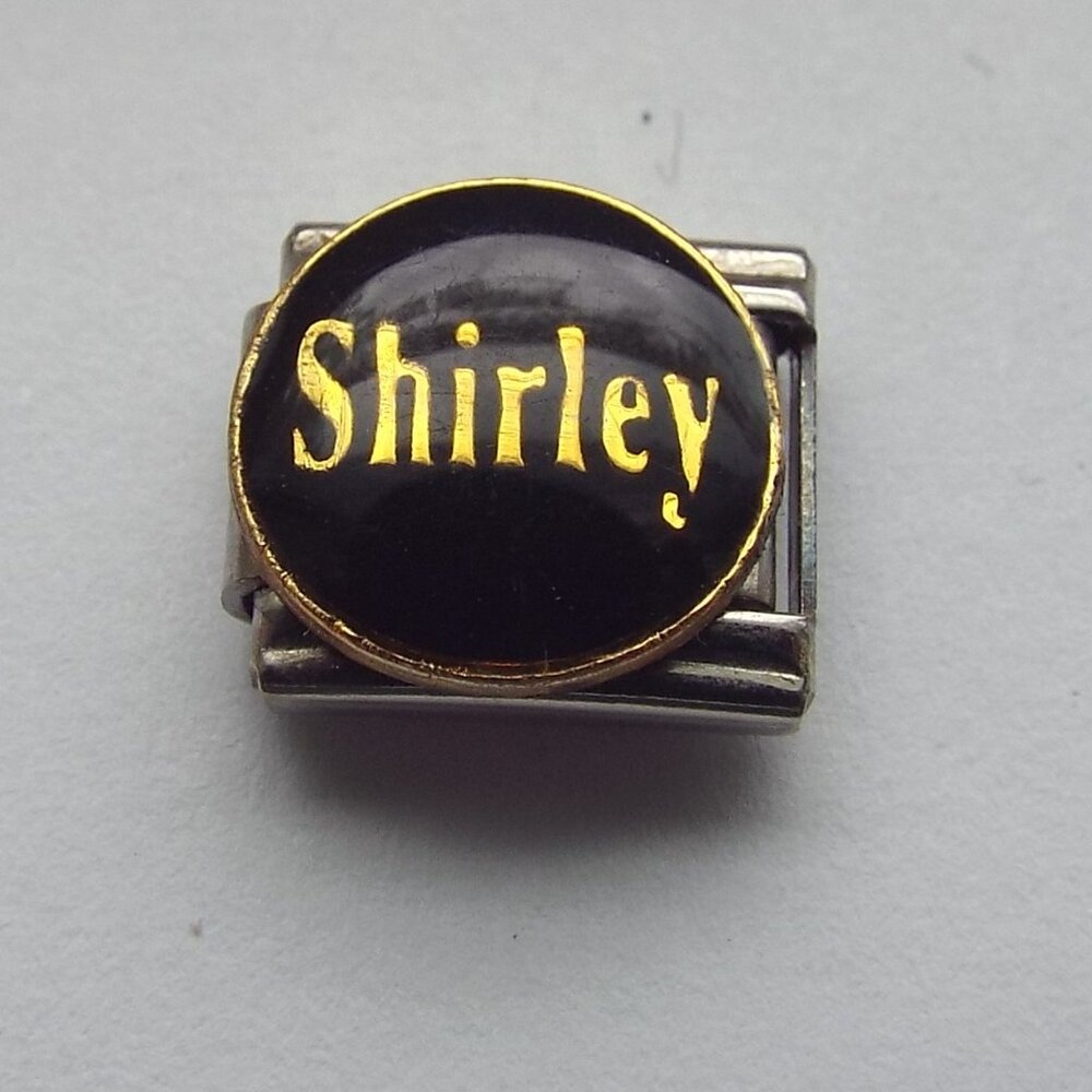 Name Shirley on black enamel 9mm stainless steel italian charm bracelet link new